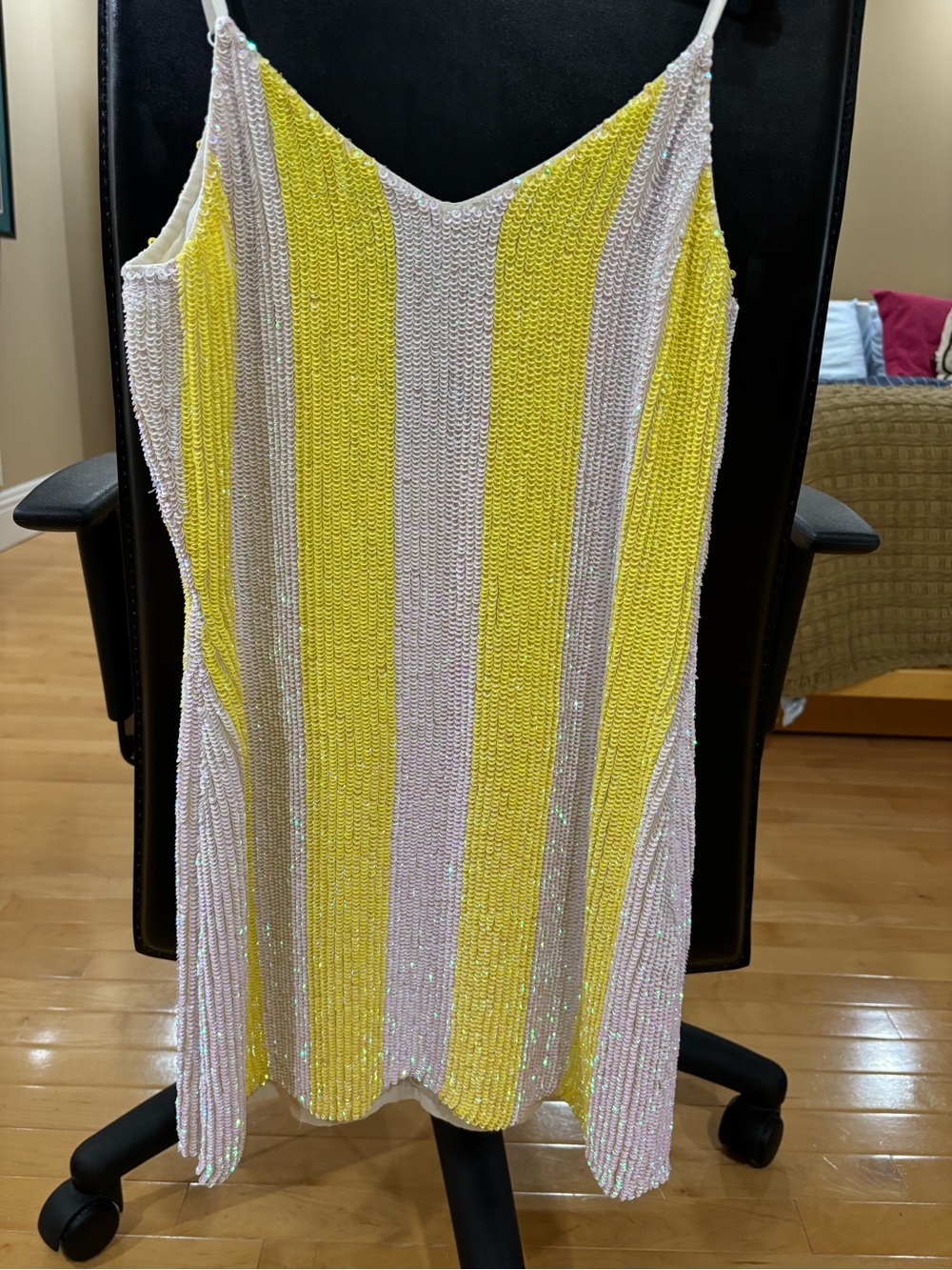 Retrofete Striped Yellow & White Sequin Spaghetti Strap Dress - Picture 7 of 9